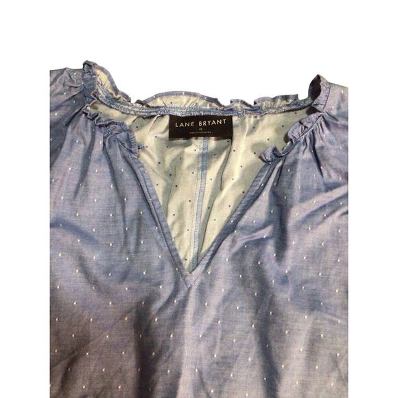 Lane Bryant Blue White Dot Print V-Neck Shirt Womens Short Sleeve Casual Size 16 - Picture 6 of 9